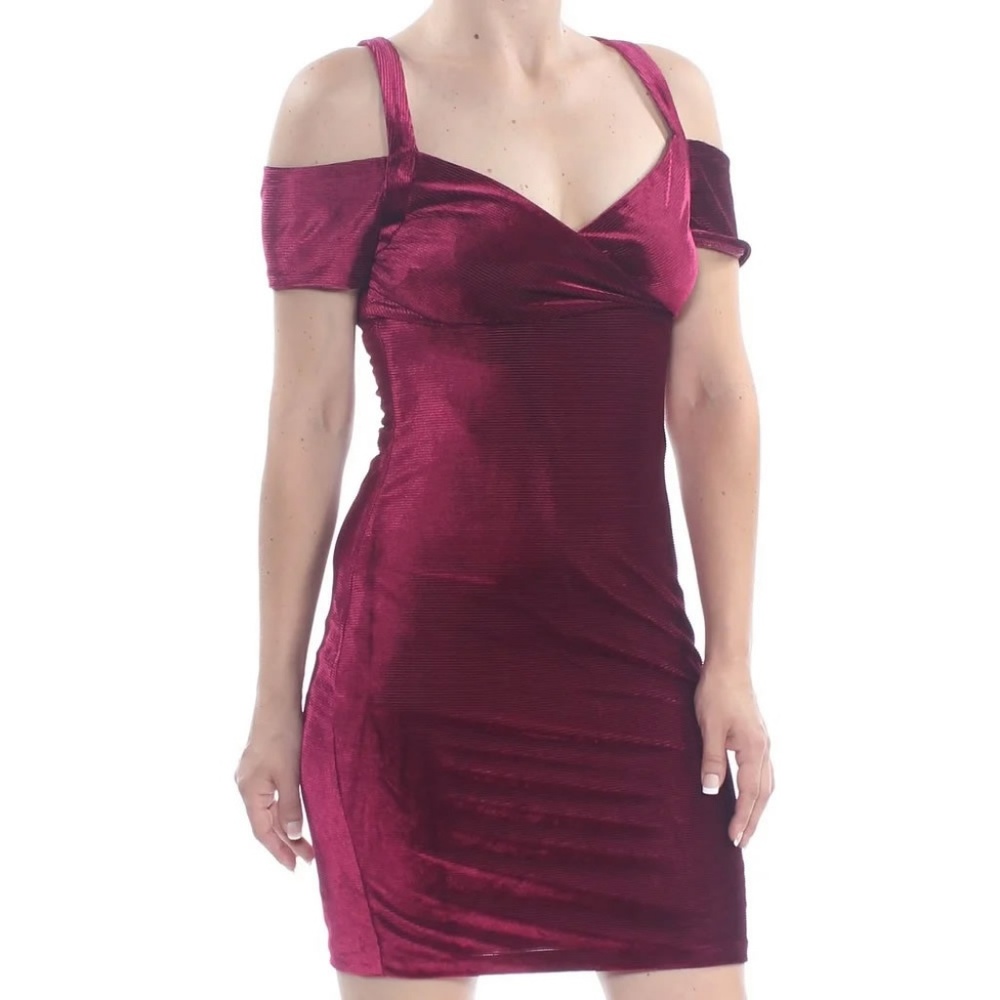 Guess Velvet V-Neck Cold-Shoulder Mini Dress